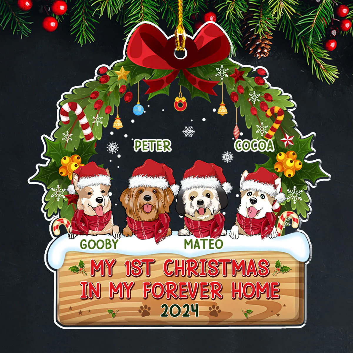 1st Christmas In Forever Home - Personalized Custom Acrylic Ornament - Image 4