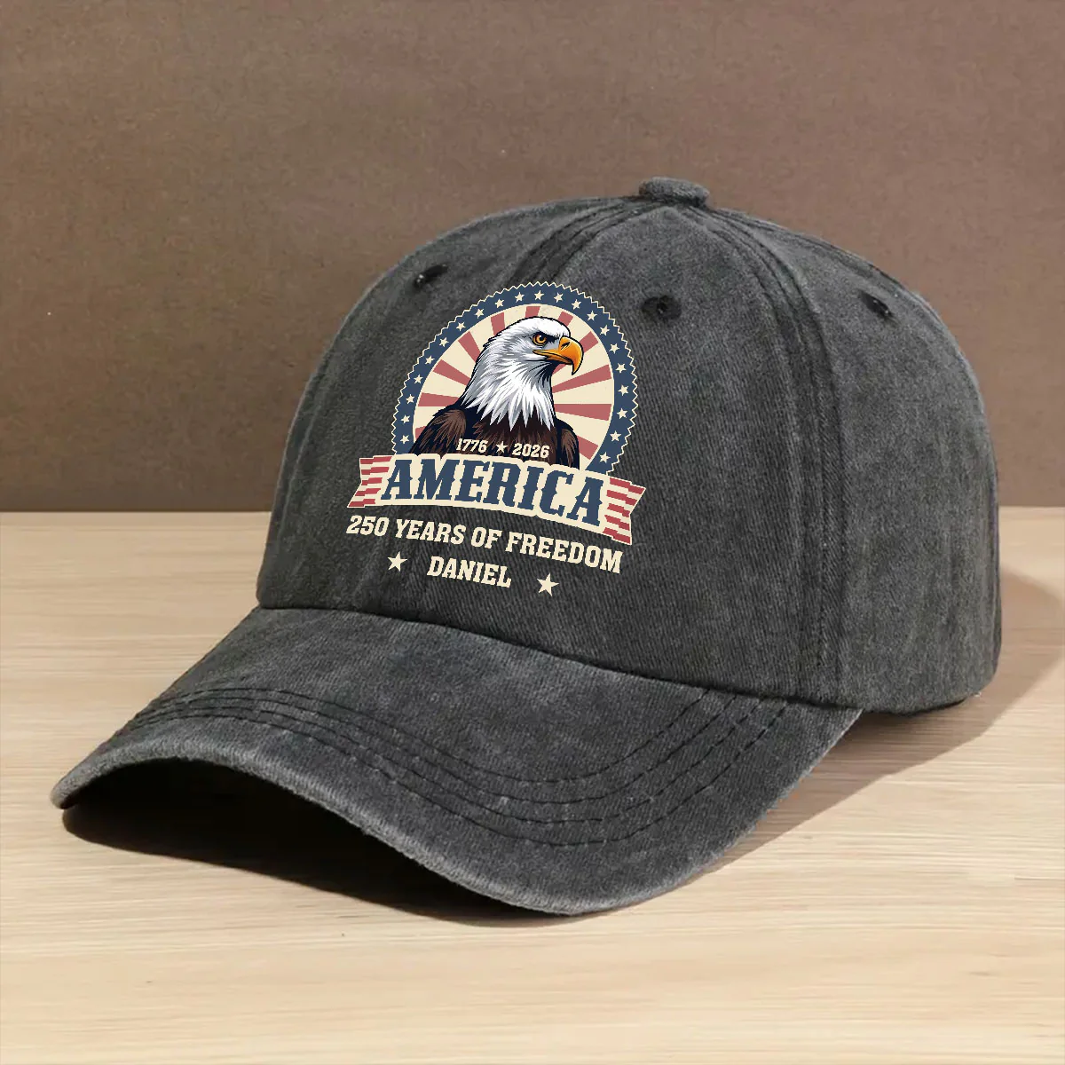 250 Of Freedom - Personalized Custom Vintage Washed Denim Cap - Image 3