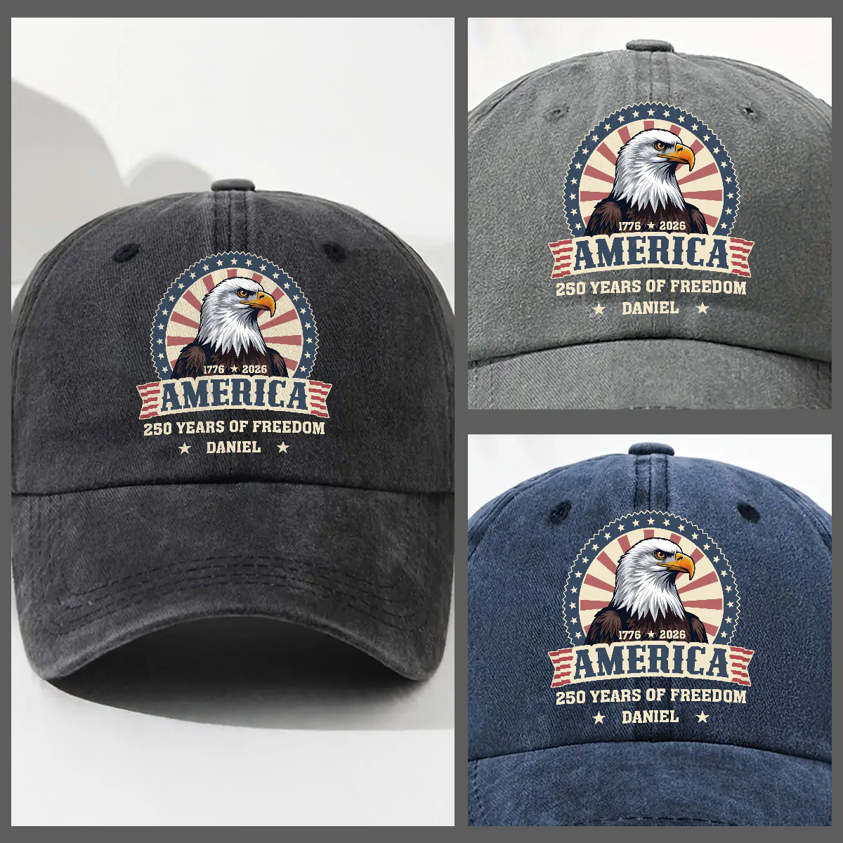 250 Of Freedom - Personalized Custom Vintage Washed Denim Cap - Image 4