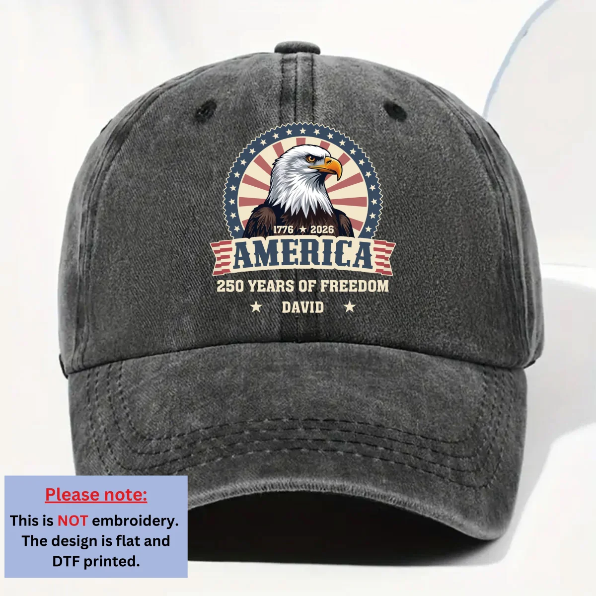 250 Of Freedom - Personalized Custom Vintage Washed Denim Cap - Image 7