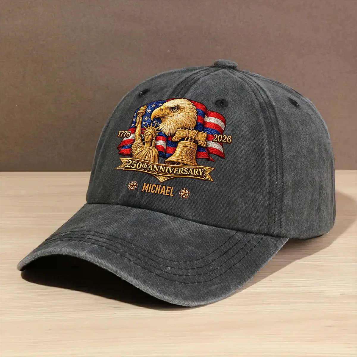 250 Years Of Freedom - Personalized Custom Vintage Washed Denim Cap - Image 2