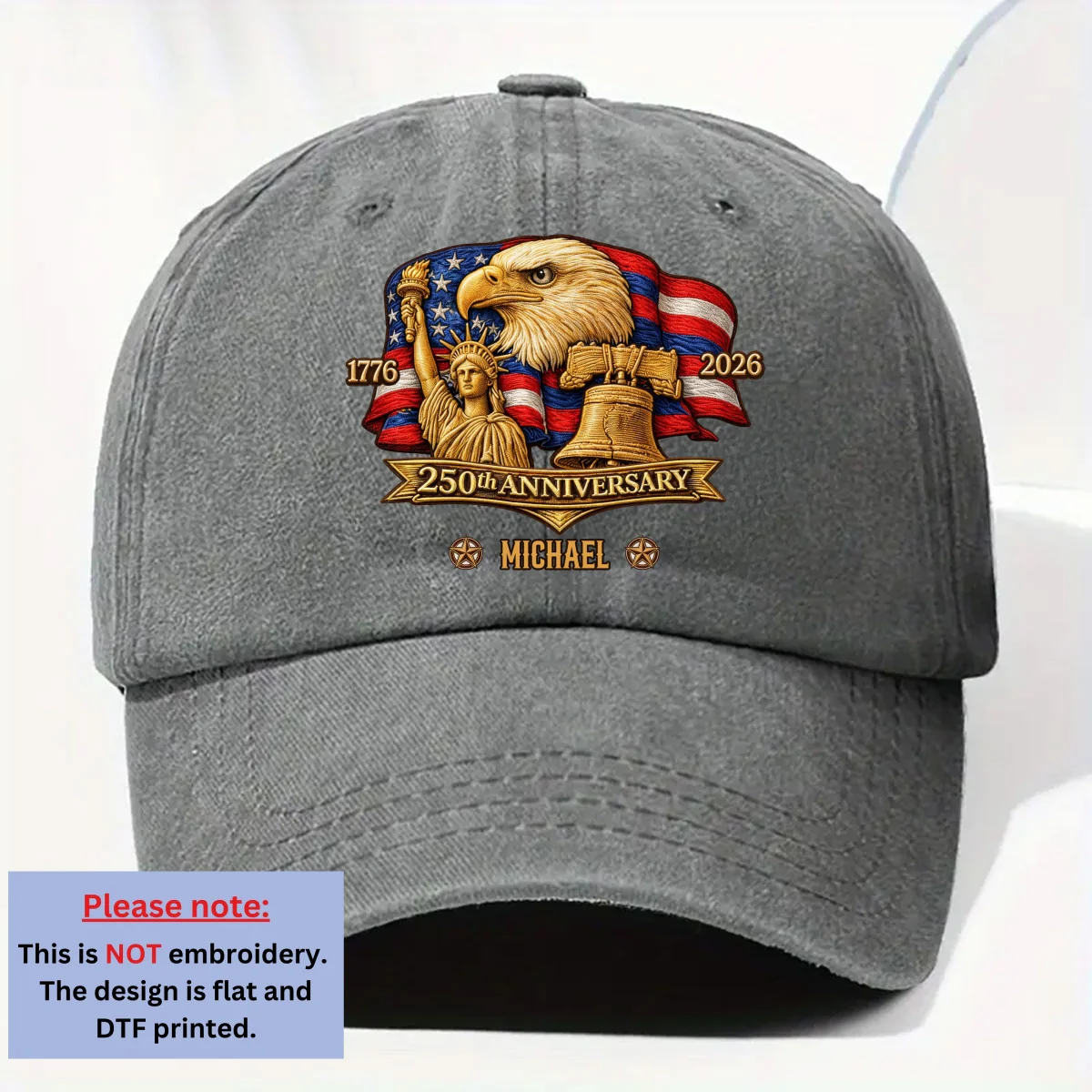 250 Years Of Freedom - Personalized Custom Vintage Washed Denim Cap - Image 8