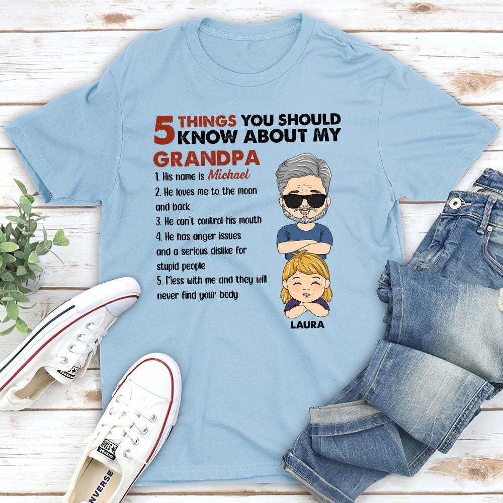5 Thing You Should Know About My Grandpa - Personalized Custom Unisex T-shirt - Image 3