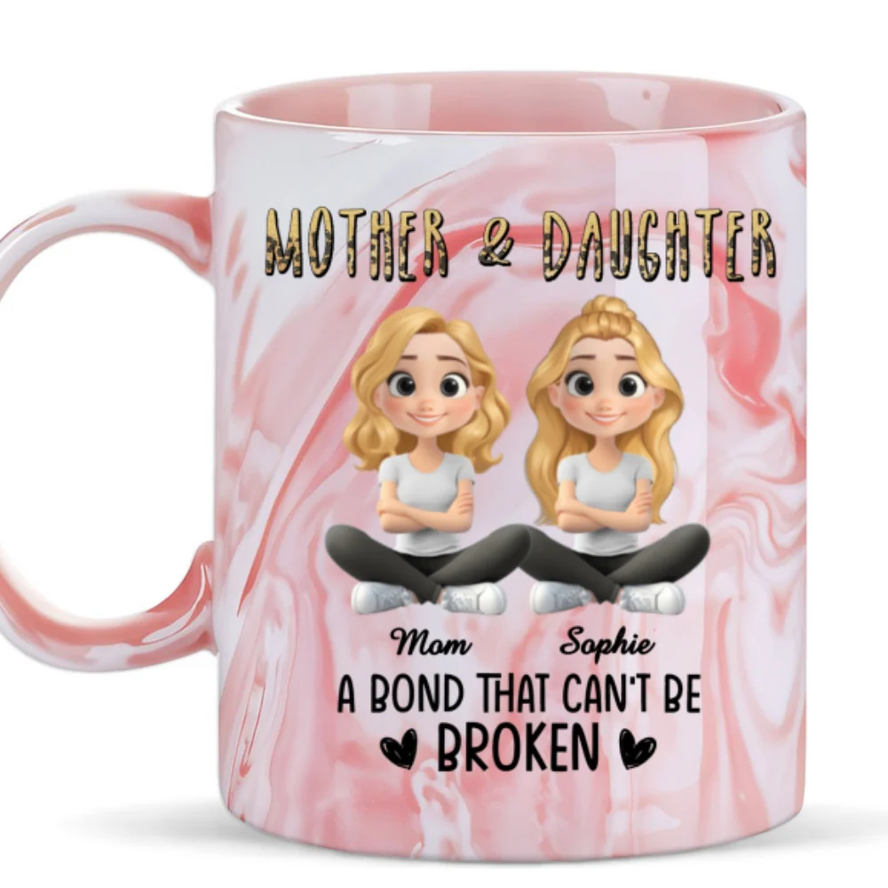 A Bond That Cannot Be Broken Cartoon - Personalized Custom Pink Marble Mug - Image 5