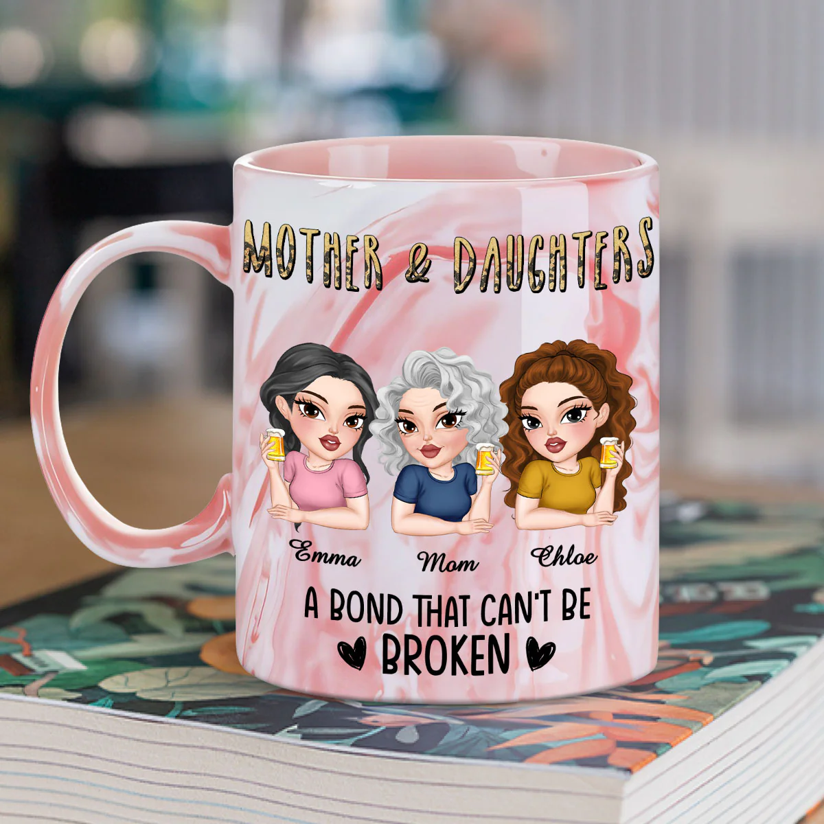 A Bond That Can't Be Broken - Personalized Custom Pink Marble Mug - Image 2