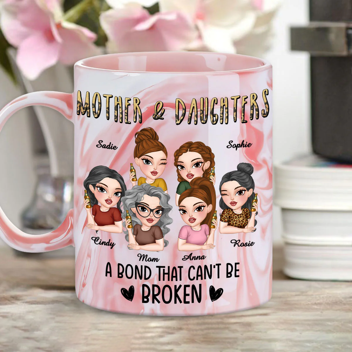 A Bond That Can't Be Broken - Personalized Custom Pink Marble Mug - Image 4