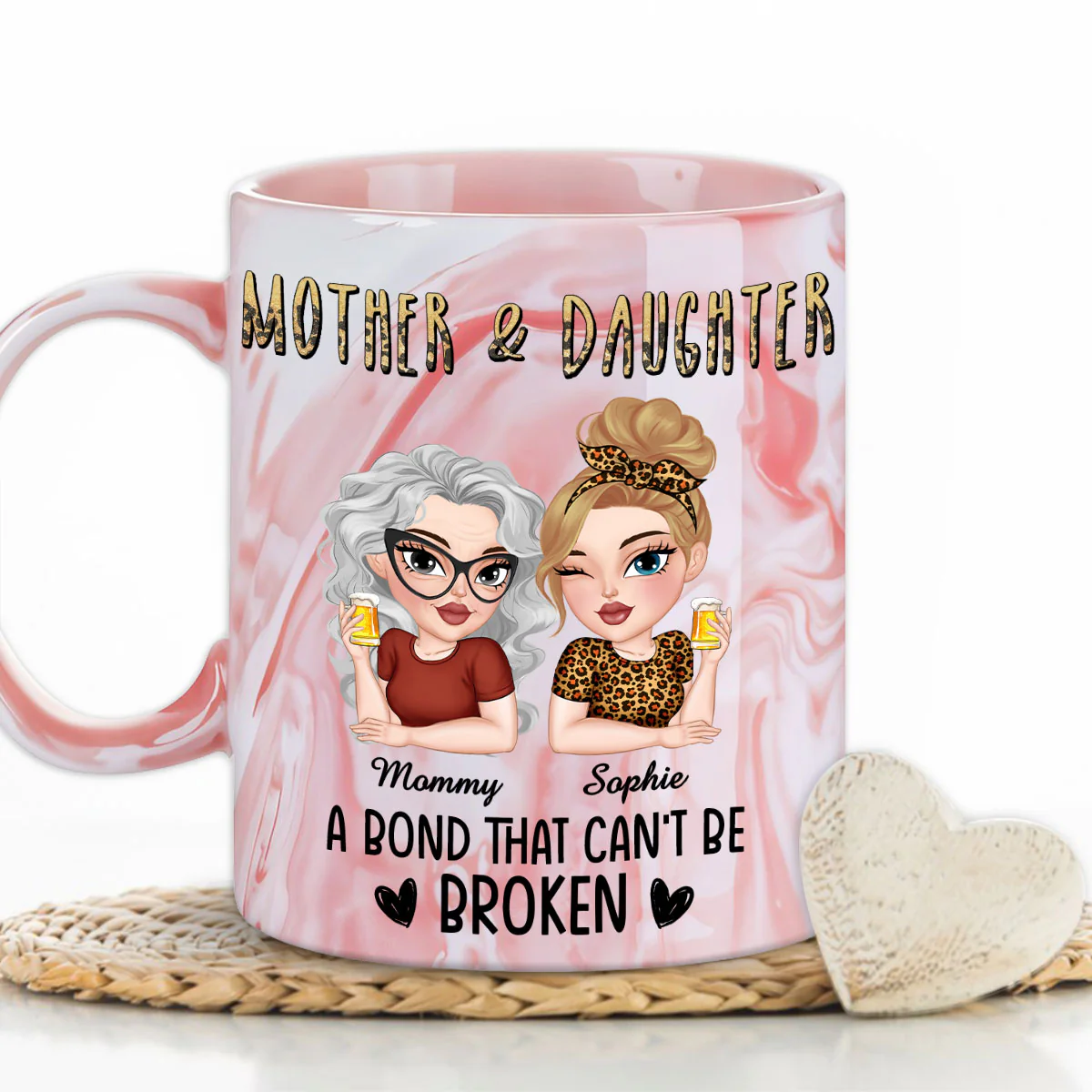 A Bond That Can't Be Broken - Personalized Custom Pink Marble Mug - Image 5