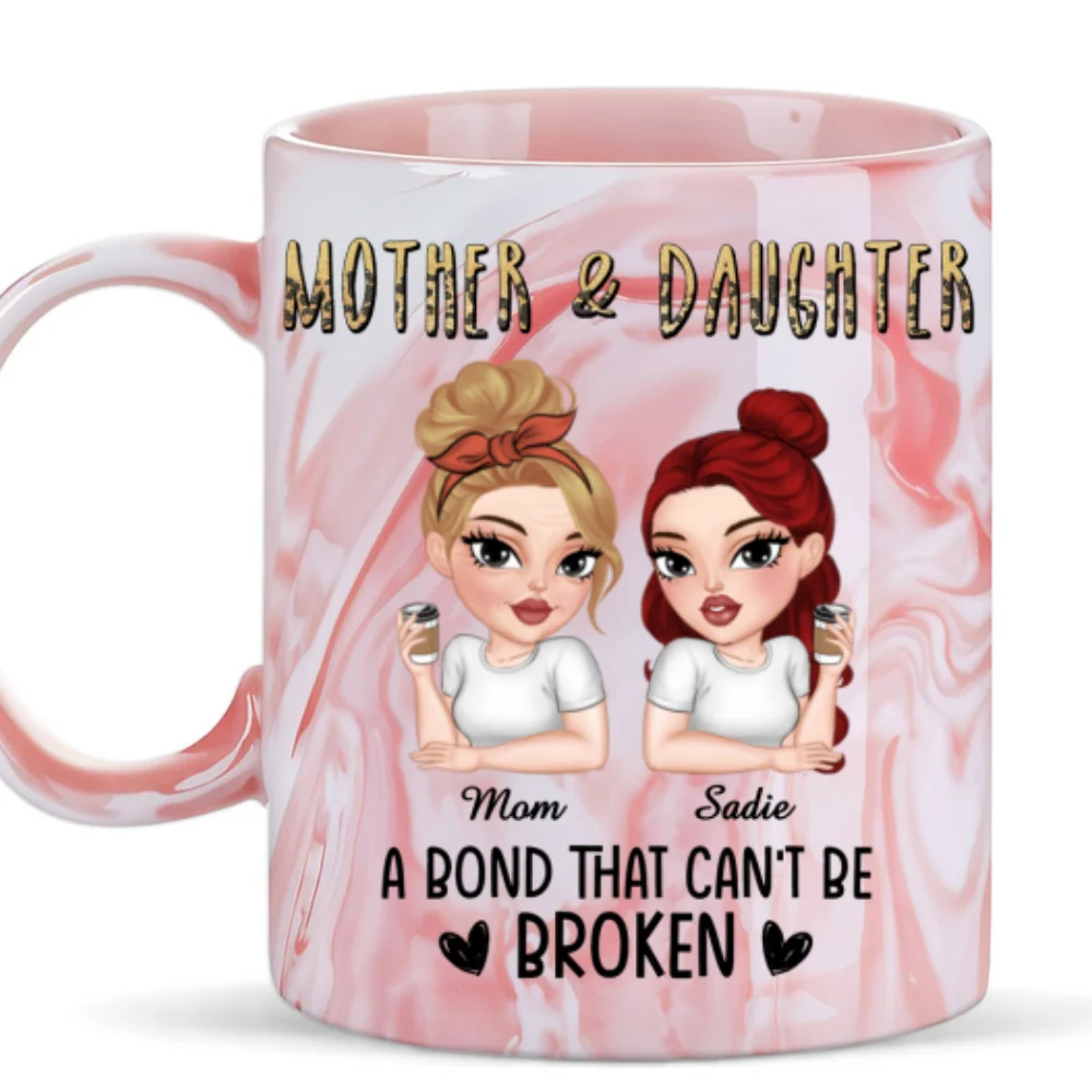 A Bond That Can't Be Broken - Personalized Custom Pink Marble Mug - Image 6