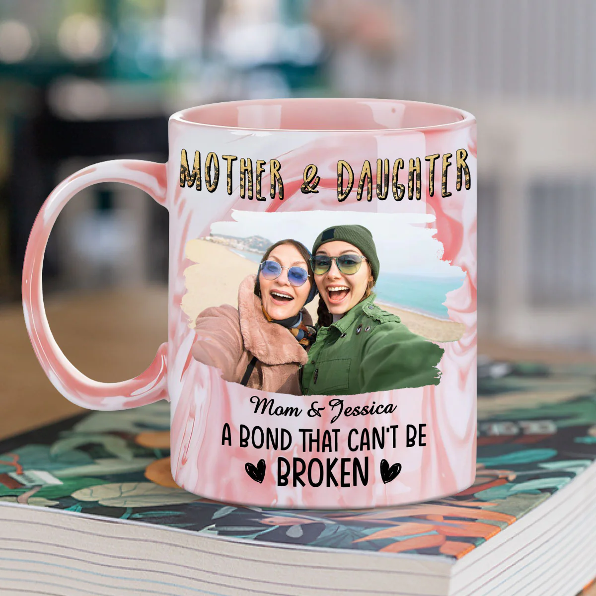 A Bond That Can't Be Broken Photo - Personalized Custom Pink Marble Mug - Image 2