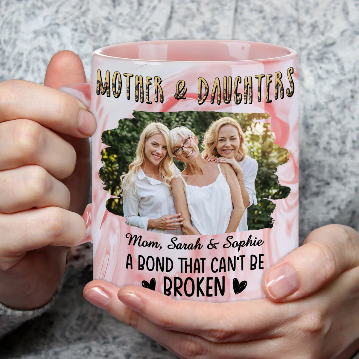 A Bond That Can't Be Broken Photo - Personalized Custom Pink Marble Mug - Image 3