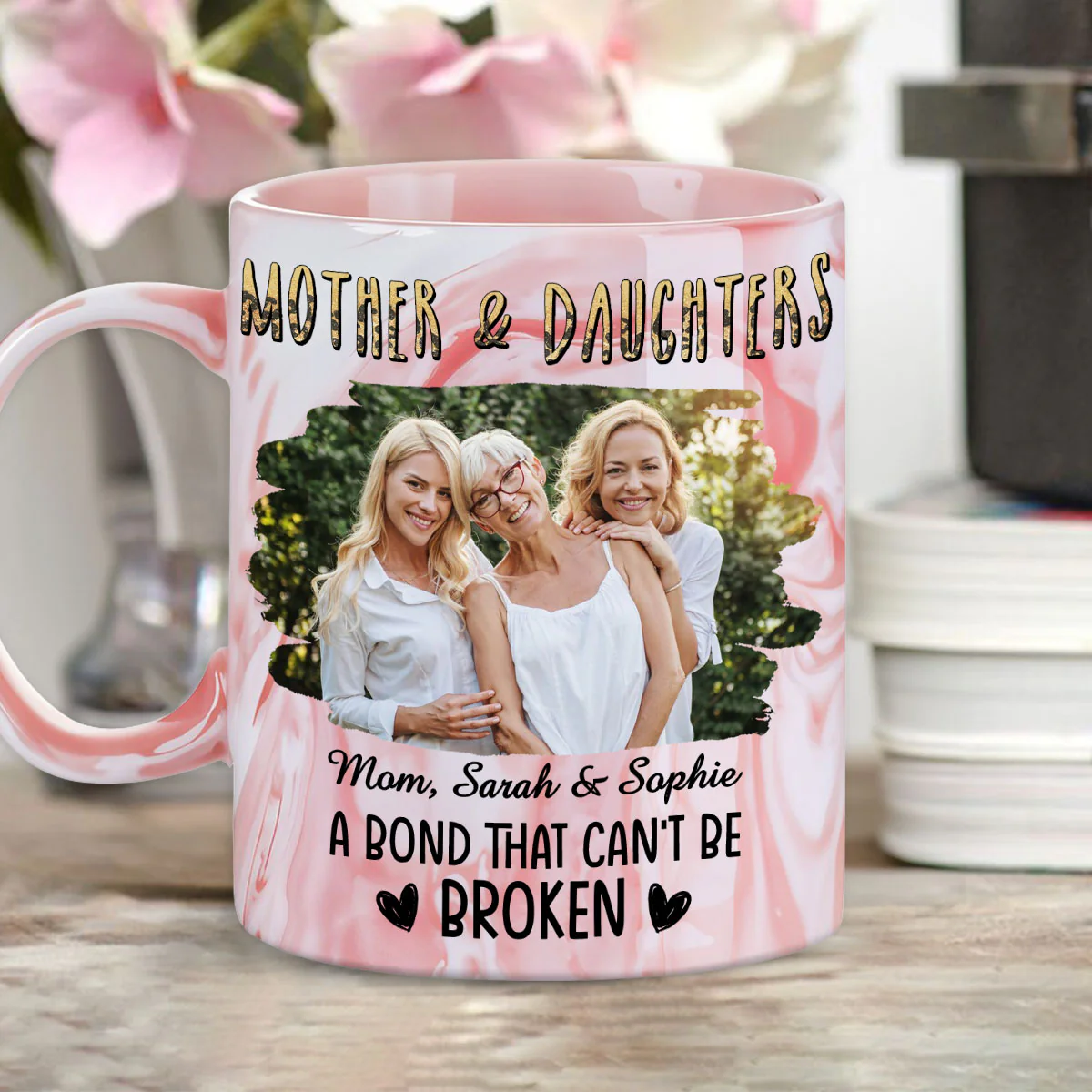 A Bond That Can't Be Broken Photo - Personalized Custom Pink Marble Mug - Image 4