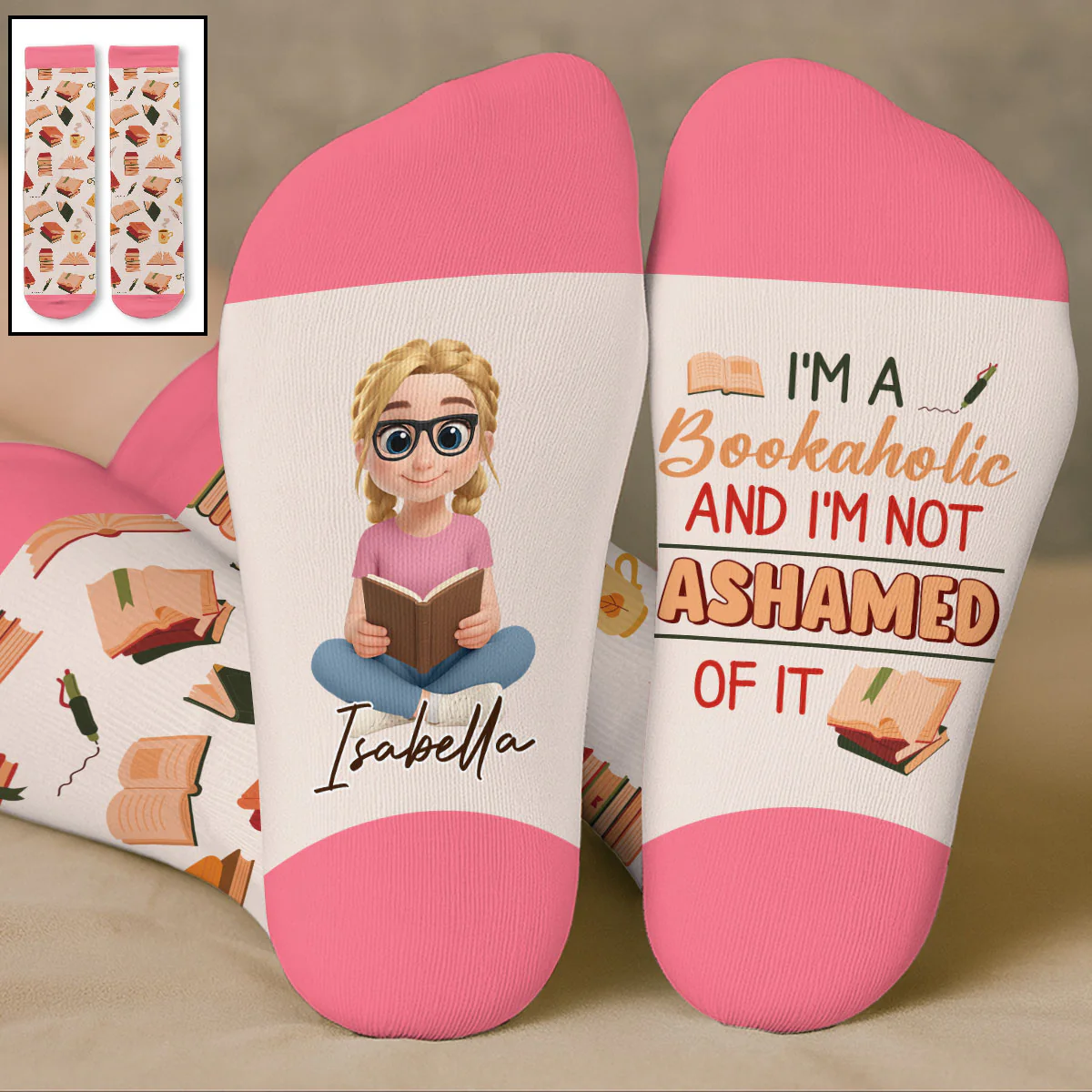 A Bookaholic And Not Ashamed - Personalized Custom Crew Socks