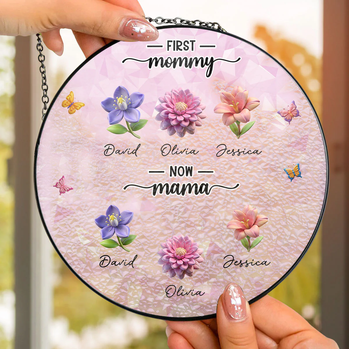 A Bouquet Of Love For Grandma - Personalized Custom Window Hanging Suncatcher - Image 4