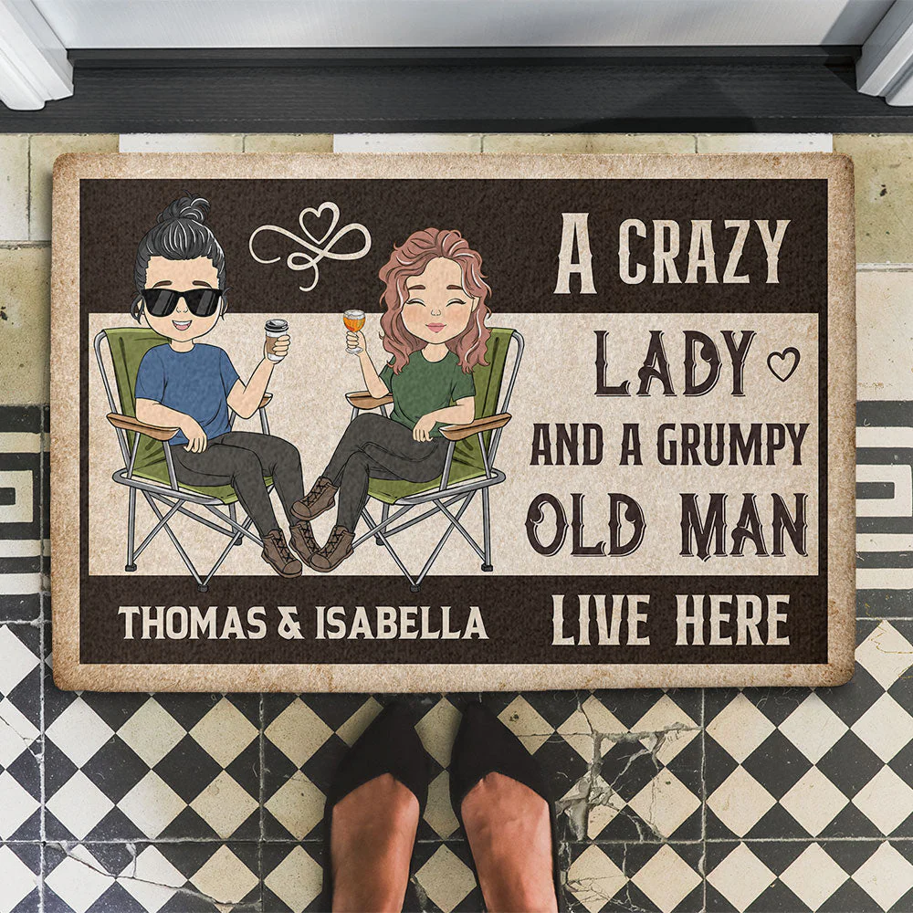 A Crazy Lady And A Grumpy Man - Personalized Custom Doormat - Image 4