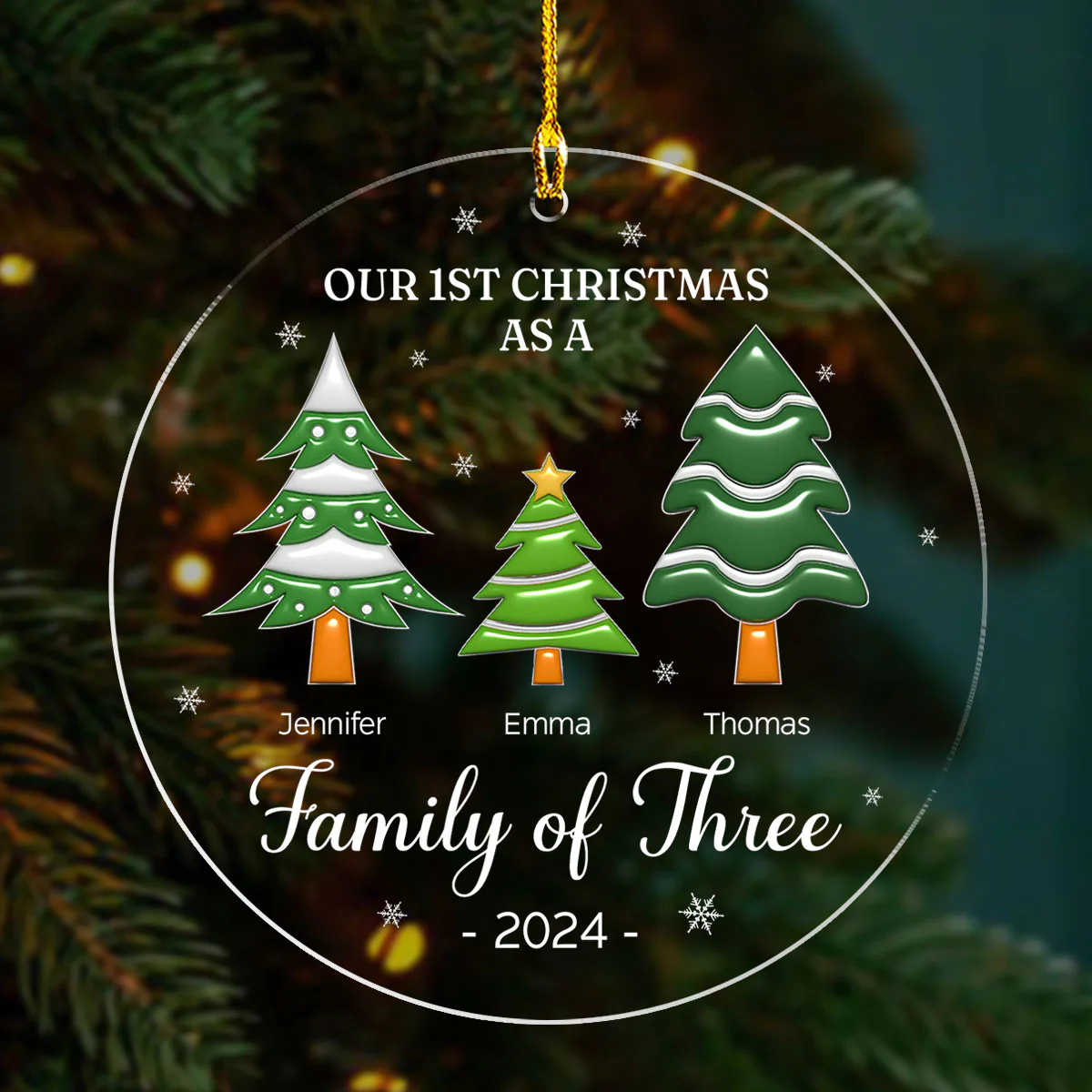 A Family Of Three - Personalized Custom 3D Inflated Effect Acrylic Ornament - Image 2
