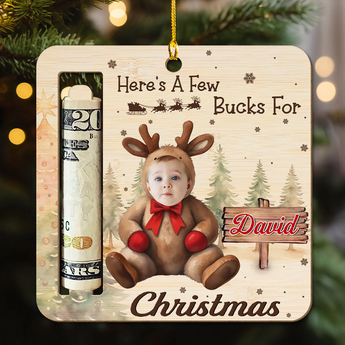 A Few Bucks For - Personalized Custom Money Holder Wood Ornament - Image 2