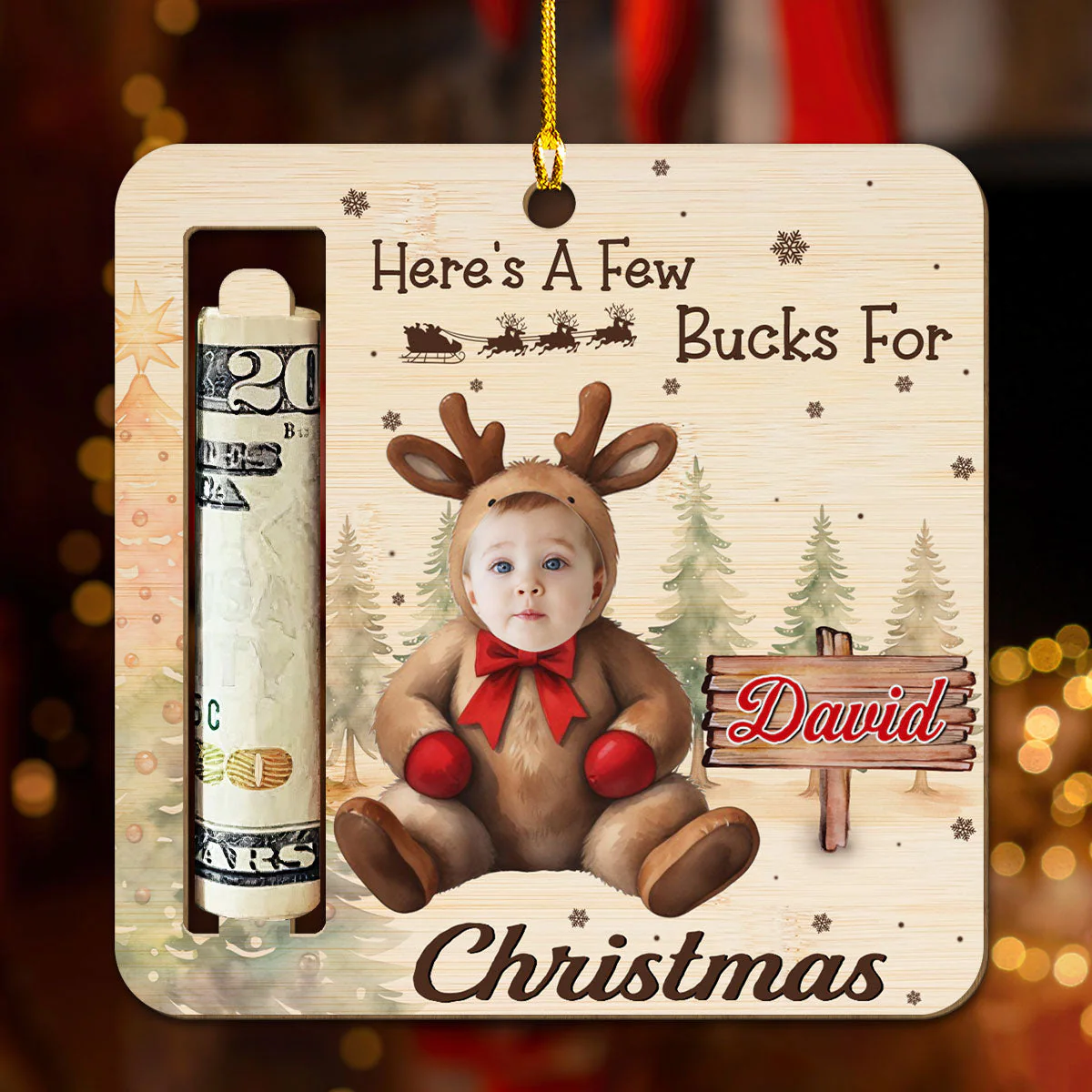 A Few Bucks For - Personalized Custom Money Holder Wood Ornament - Image 3