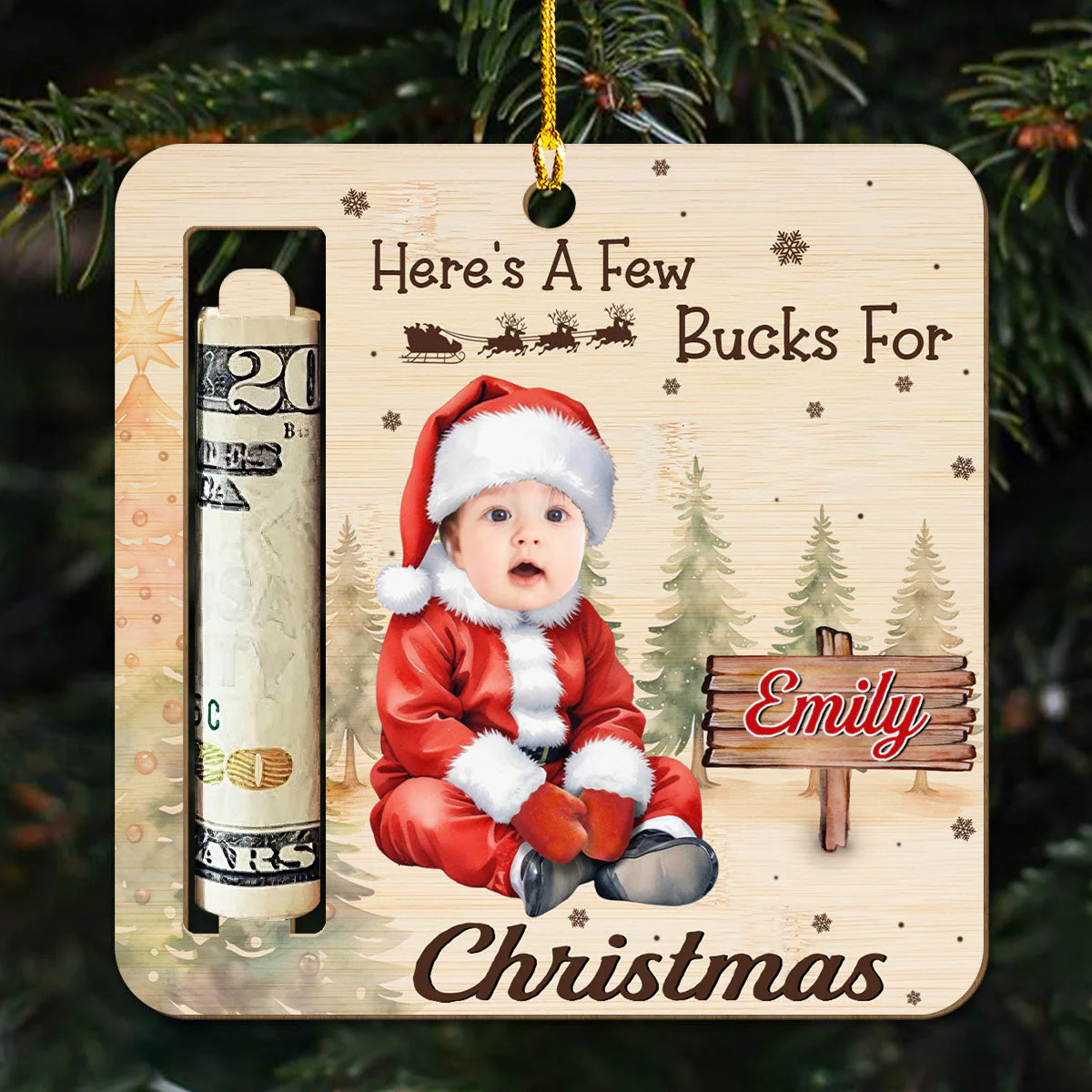 A Few Bucks For - Personalized Custom Money Holder Wood Ornament - Image 4