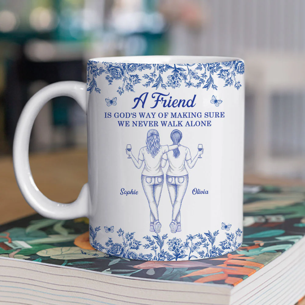 A Friend Is Gods Way Blue Toile - Personalized Custom Coffee Mug - Image 2