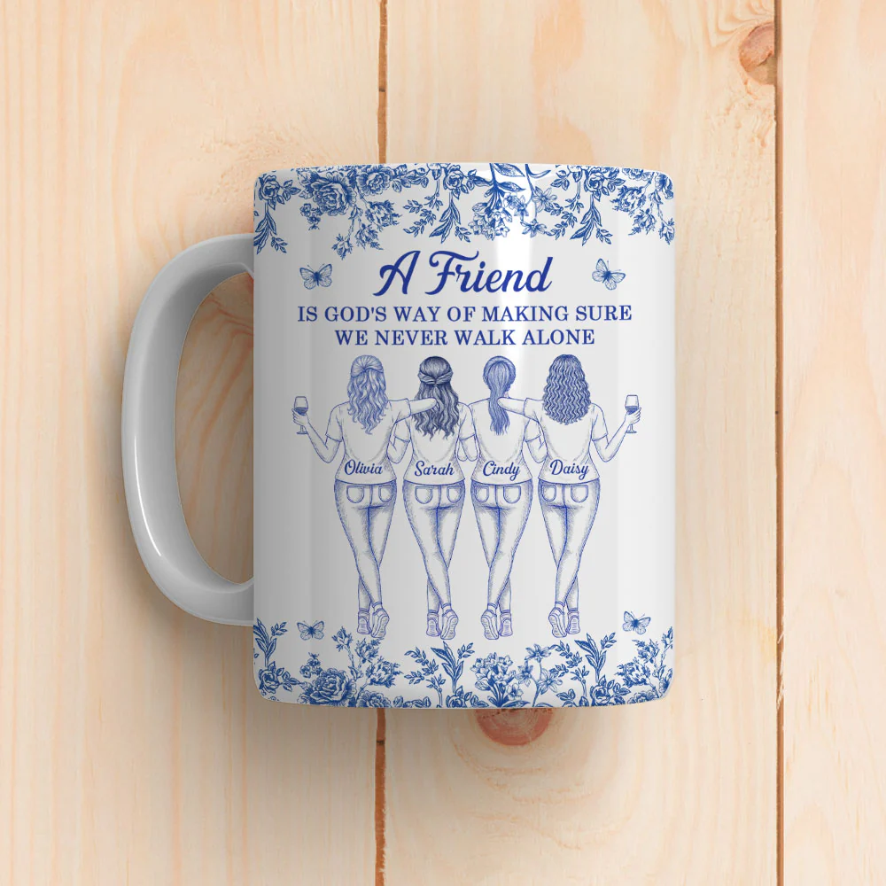 A Friend Is Gods Way Blue Toile - Personalized Custom Coffee Mug - Image 5