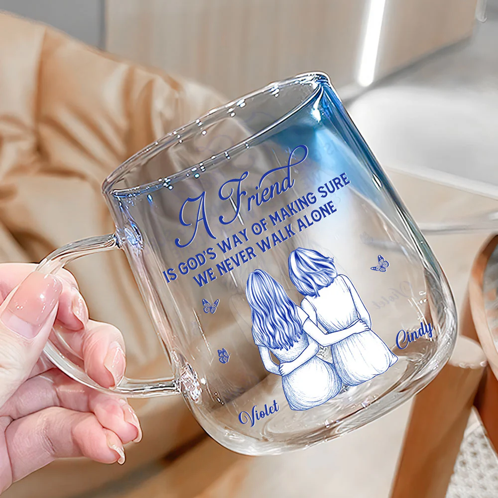 A Friend Is Gods Way - Personalized Custom Blue Gradient Glass Mug - Image 3