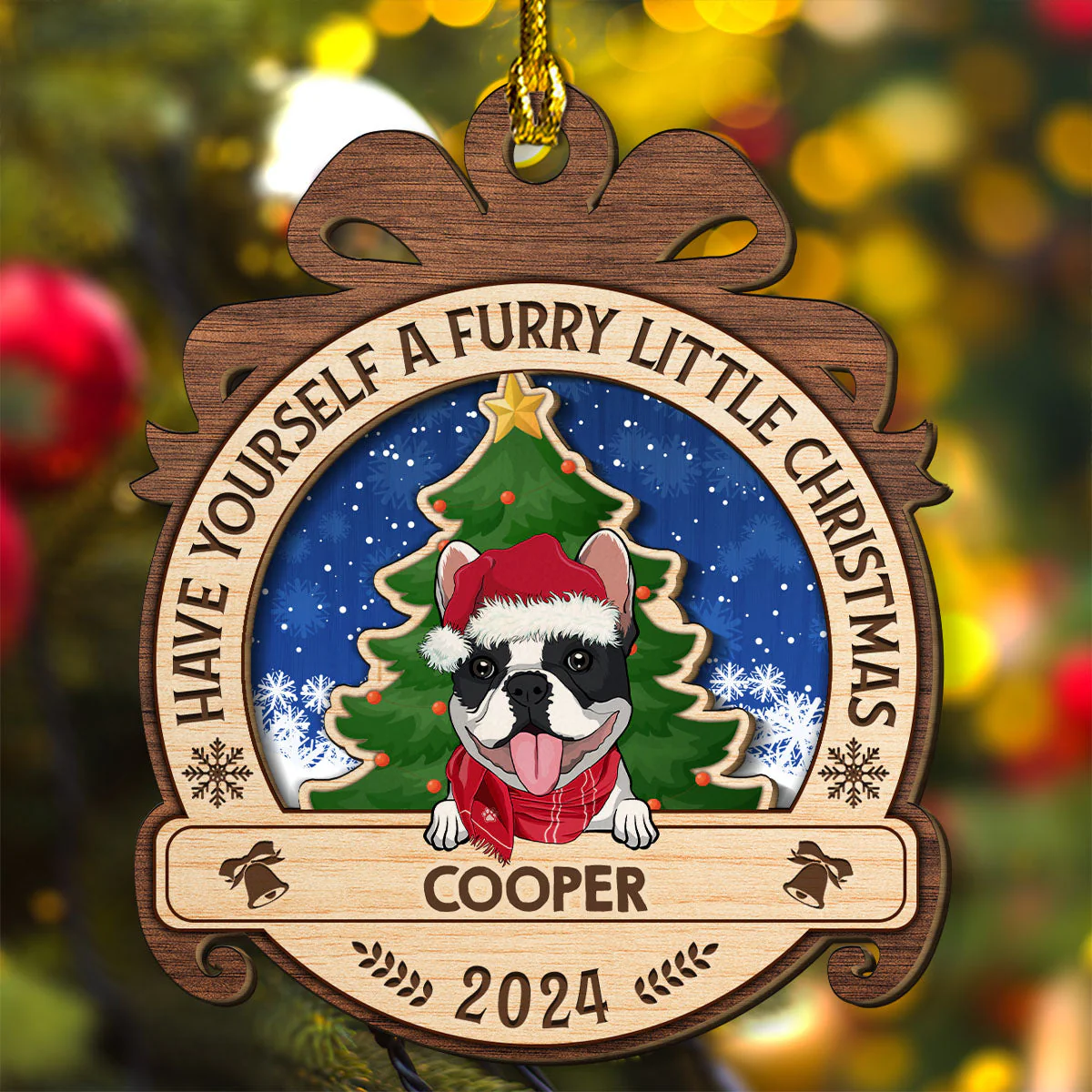 A Furry Little Christmas - Personalized Custom 2-layered Wood Ornament - Image 2