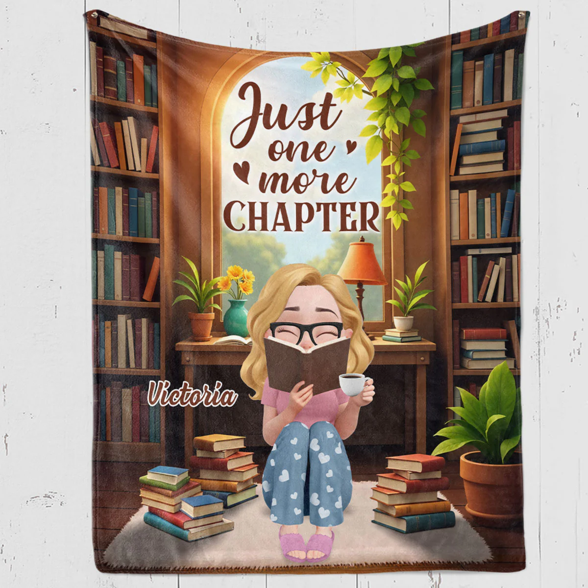 A Girl And Her Books - Personalized Custom Fleece Blanket - Image 3