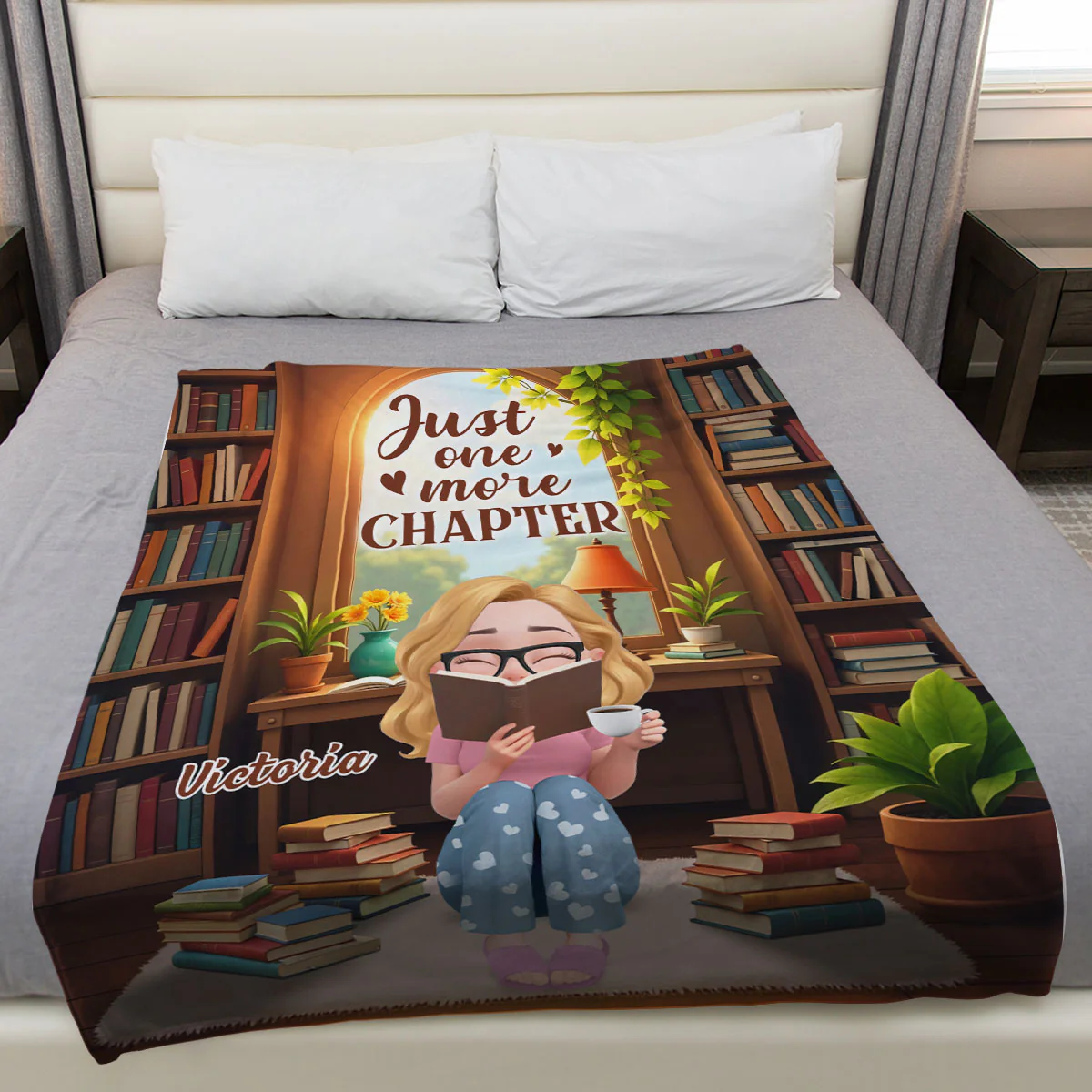 A Girl And Her Books - Personalized Custom Fleece Blanket - Image 4