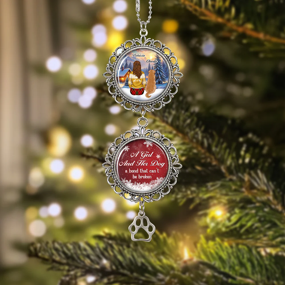 A Girl And Her Dog - Personalized Custom Charming Ornament - Image 2