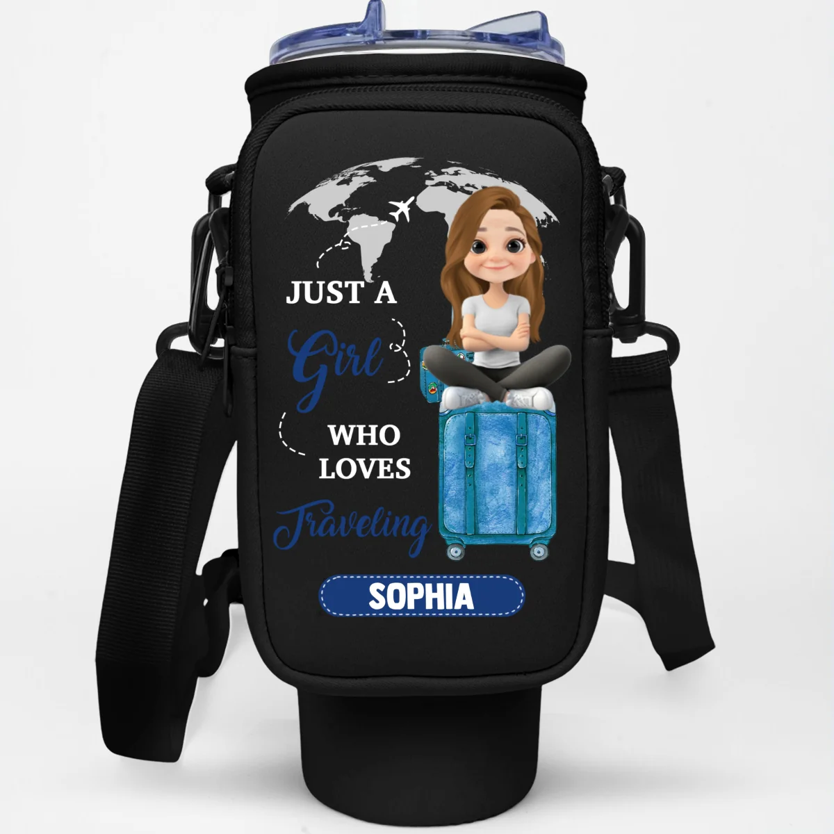 A Girl Loves Traveling - Personalized Custom 40oz Water Bottle Carrier Bag - Image 7