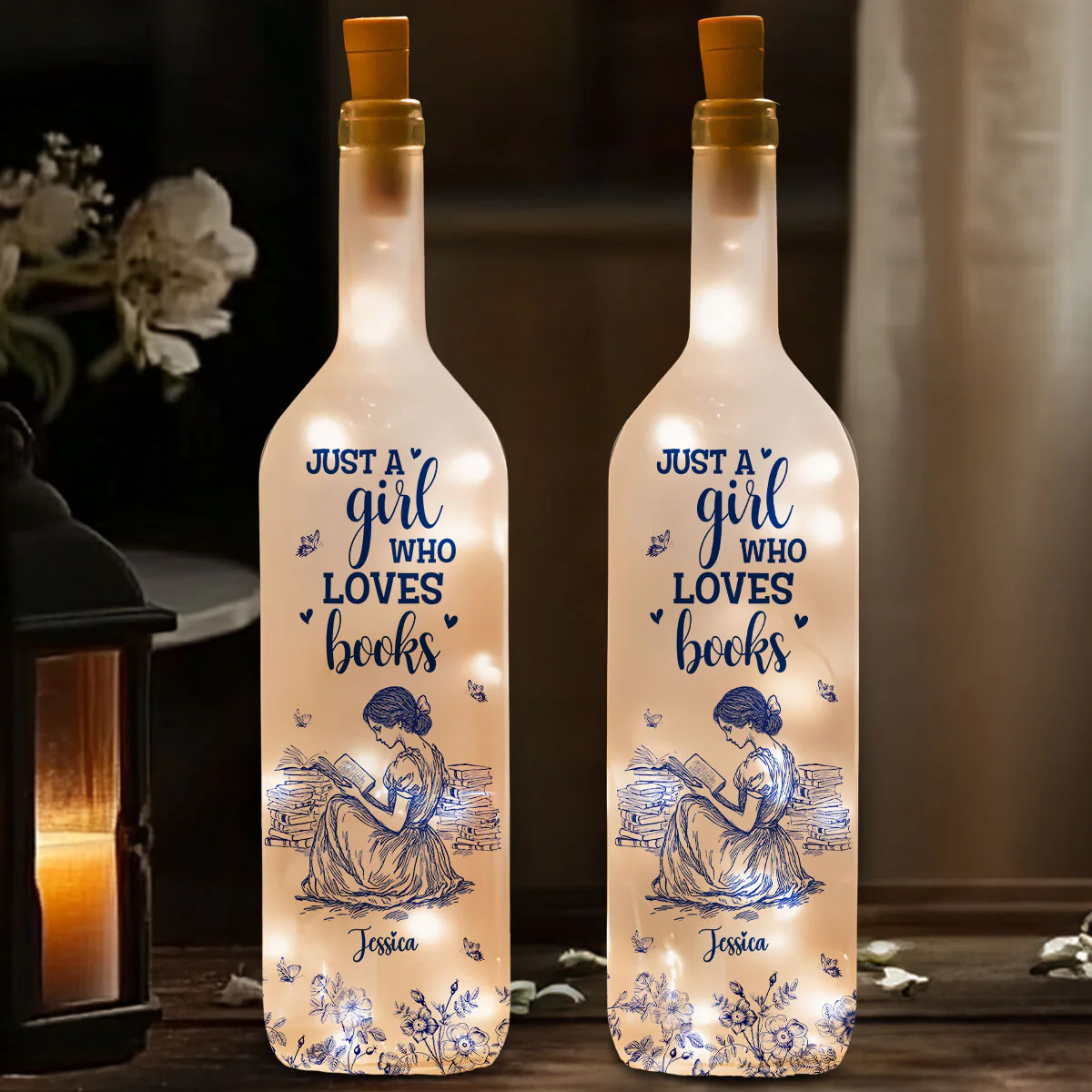 A Girl Who Loves Books - Personalized Custom Bottle Lamp - Image 2