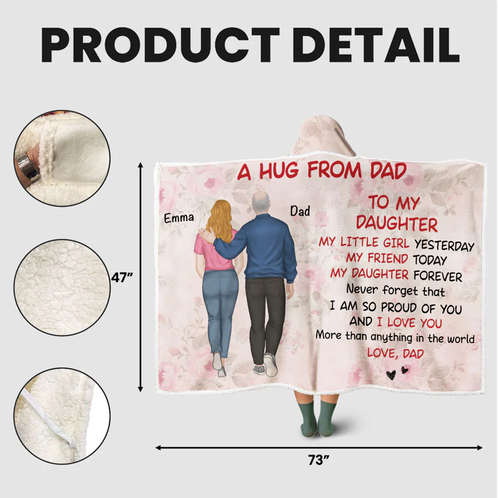 A Hug From Dad - Personalized Custom Hooded Blanket - Image 5