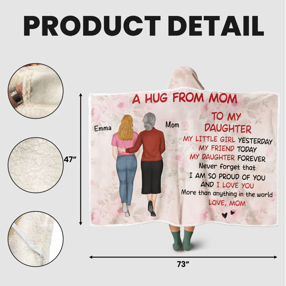 A Hug From Mom - Personalized Custom Hooded Blanket - Image 6
