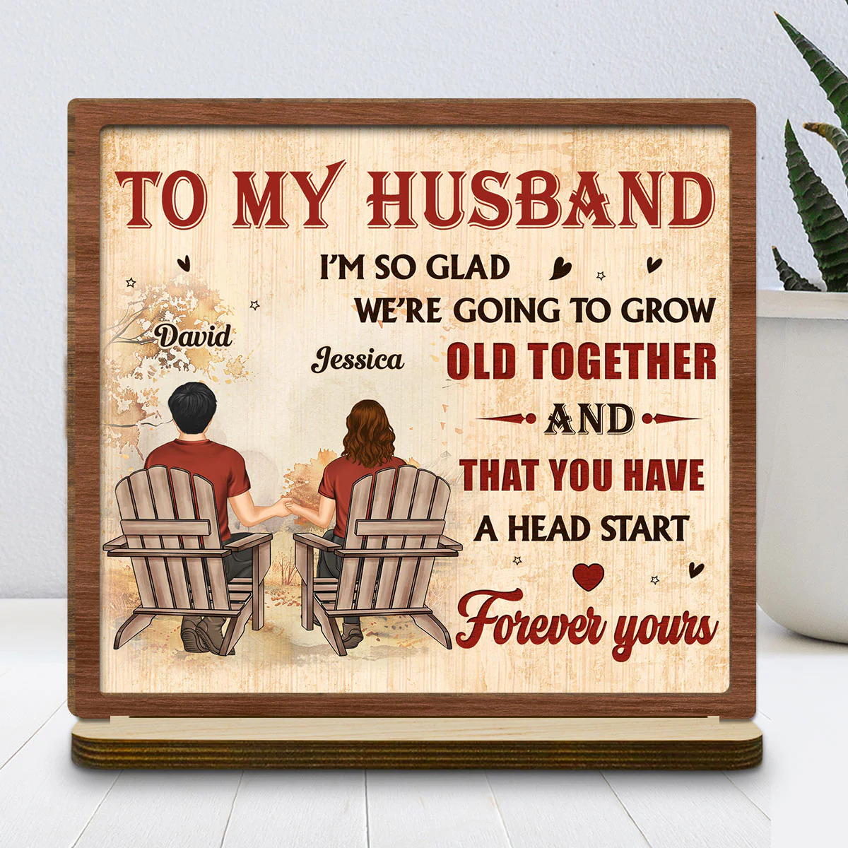 A Lifetime With You - Personalized Custom 2-Layer Wood Plaque With Flat Base - Image 2
