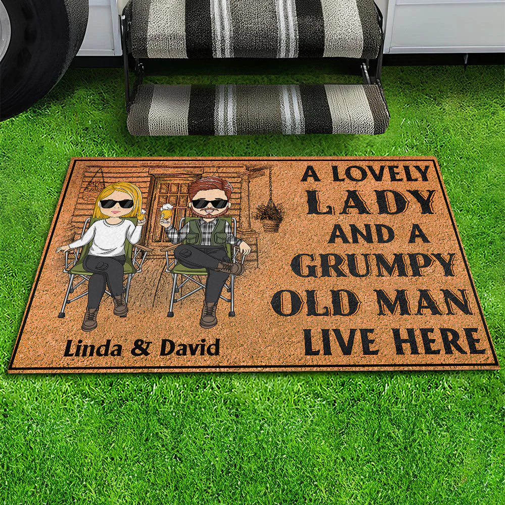 A Lovely Lady And A Grumpy Man - Personalized Custom Doormat - Image 4