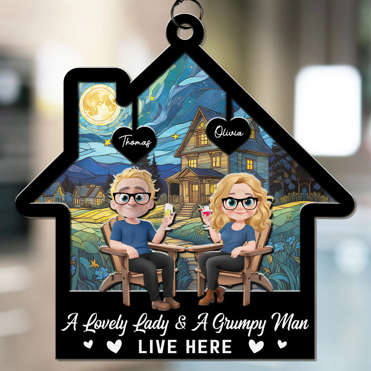 A Lovely Lady And A Grumpy Man - Personalized Custom Suncatcher - Image 3