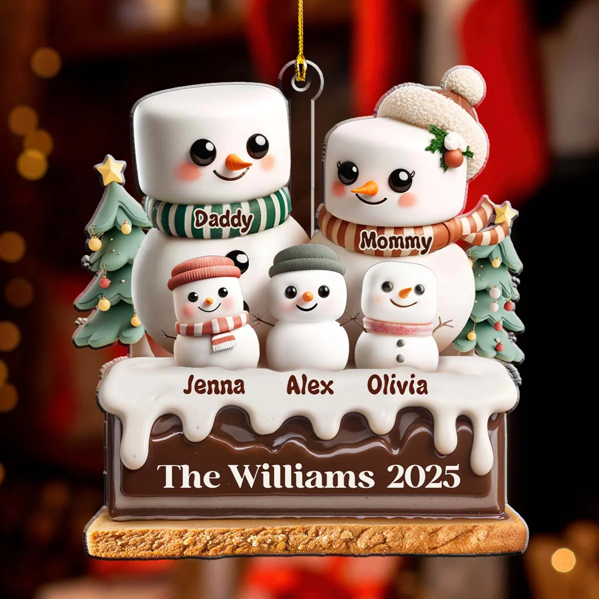 A Marshmallow Family Christmas - Personalized Custom Acrylic Ornament - Image 2