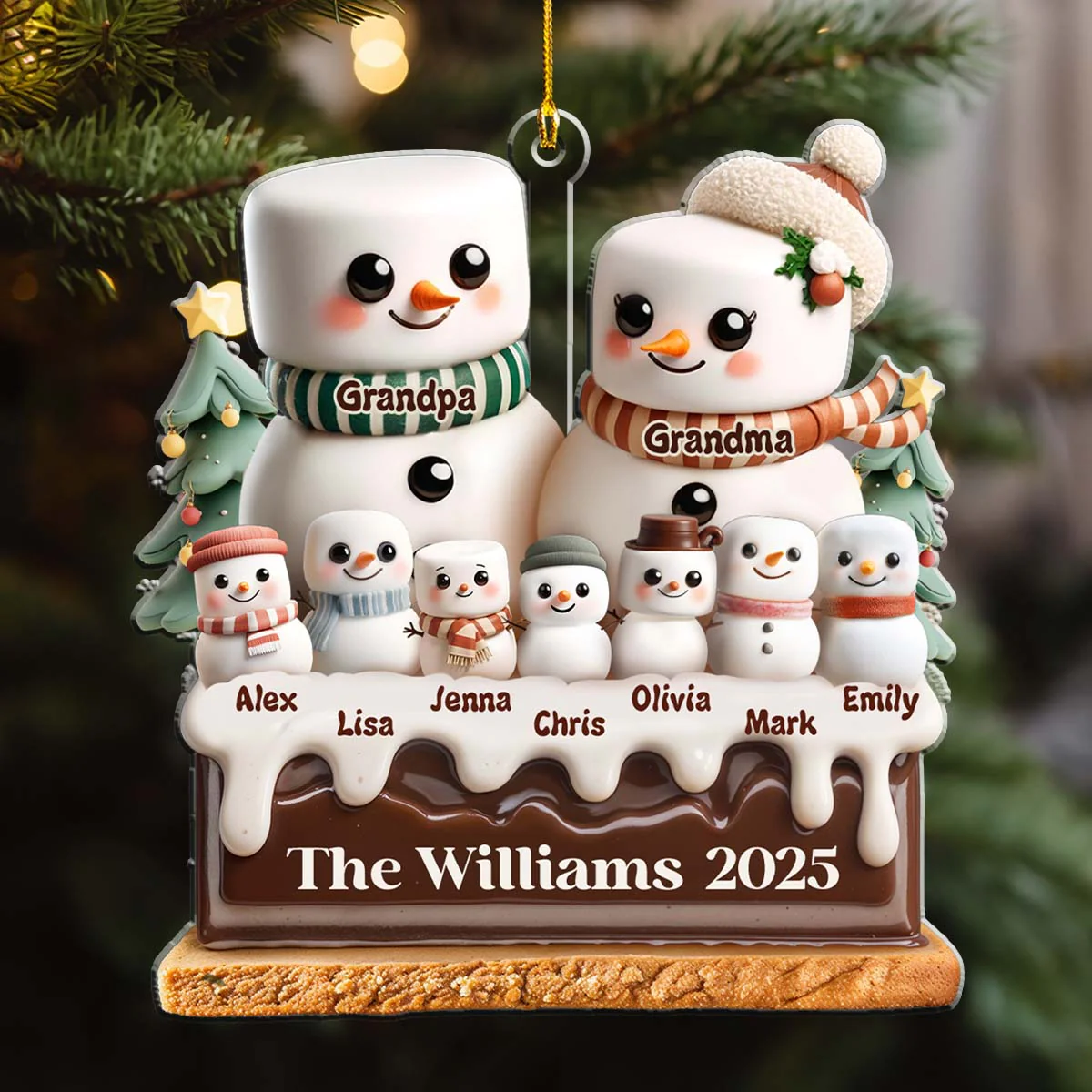 A Marshmallow Family Christmas - Personalized Custom Acrylic Ornament - Image 3