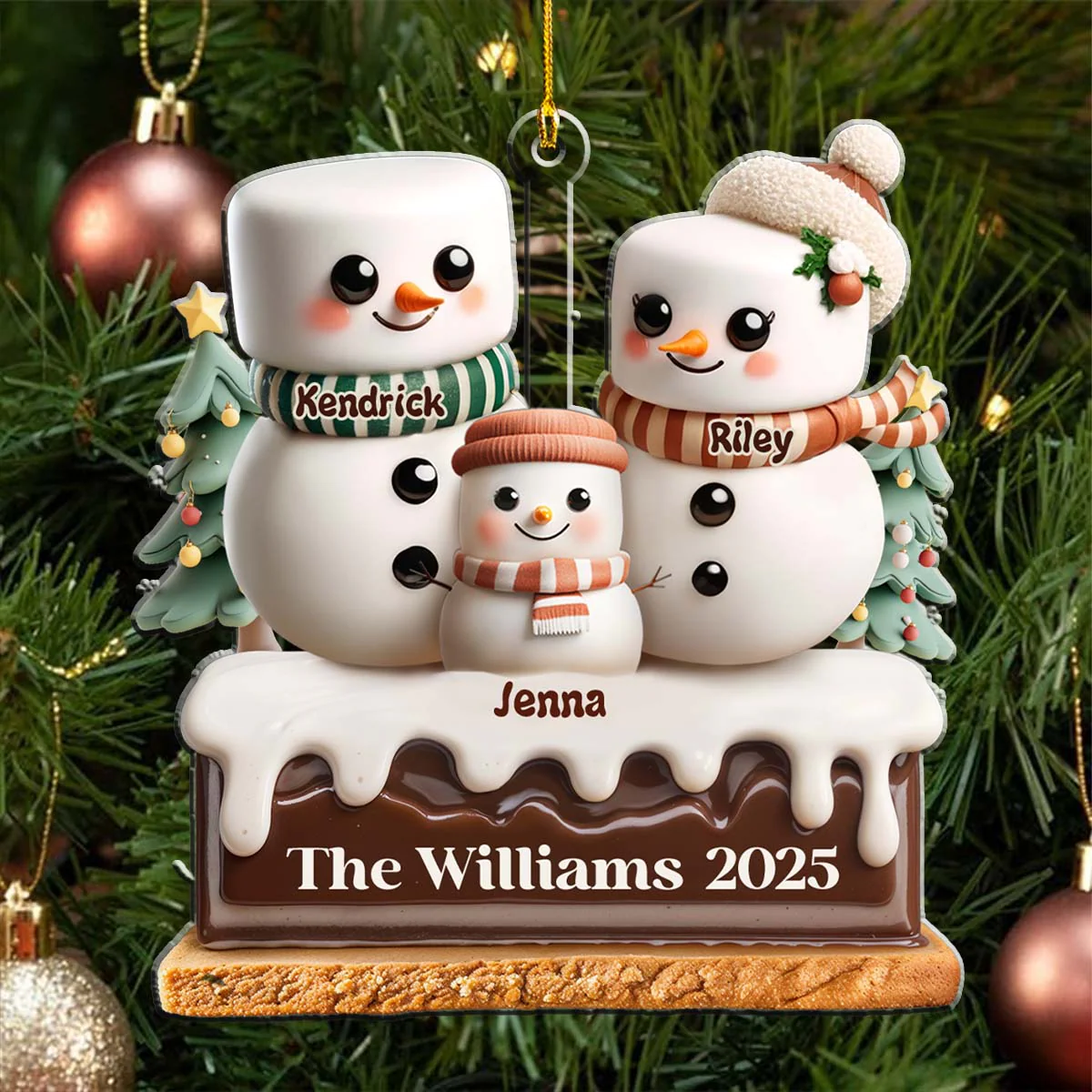 A Marshmallow Family Christmas - Personalized Custom Acrylic Ornament - Image 4