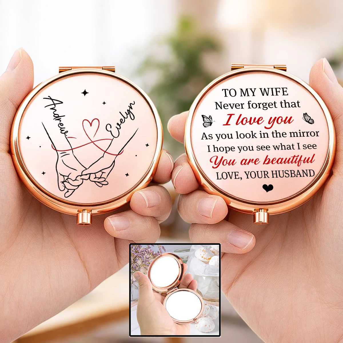 A Message From The Heart - Personalized Custom Compact Mirror