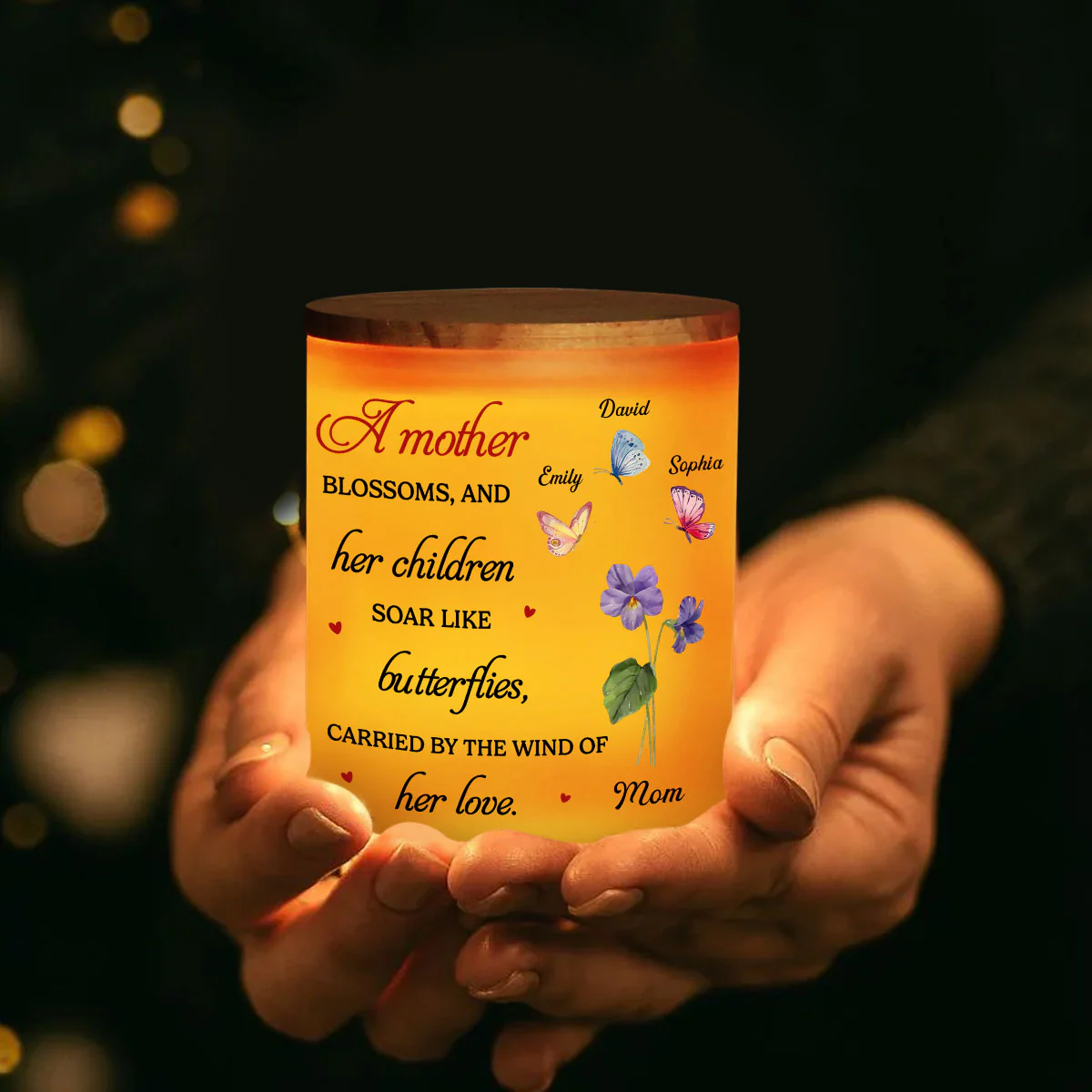 A Mother Blossoms - Personalized Custom Glass Jar With LED Candle - Image 3