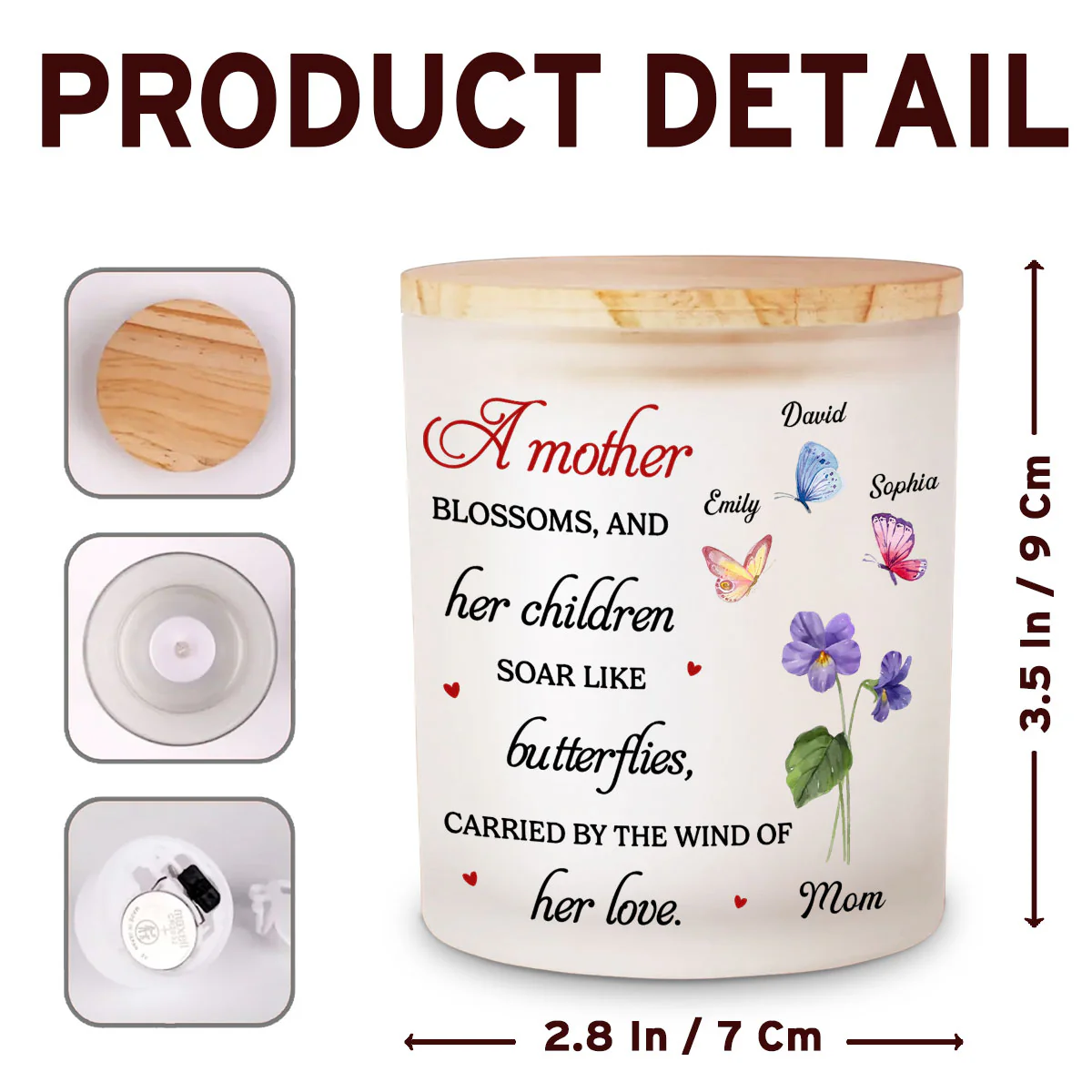 A Mother Blossoms - Personalized Custom Glass Jar With LED Candle - Image 4
