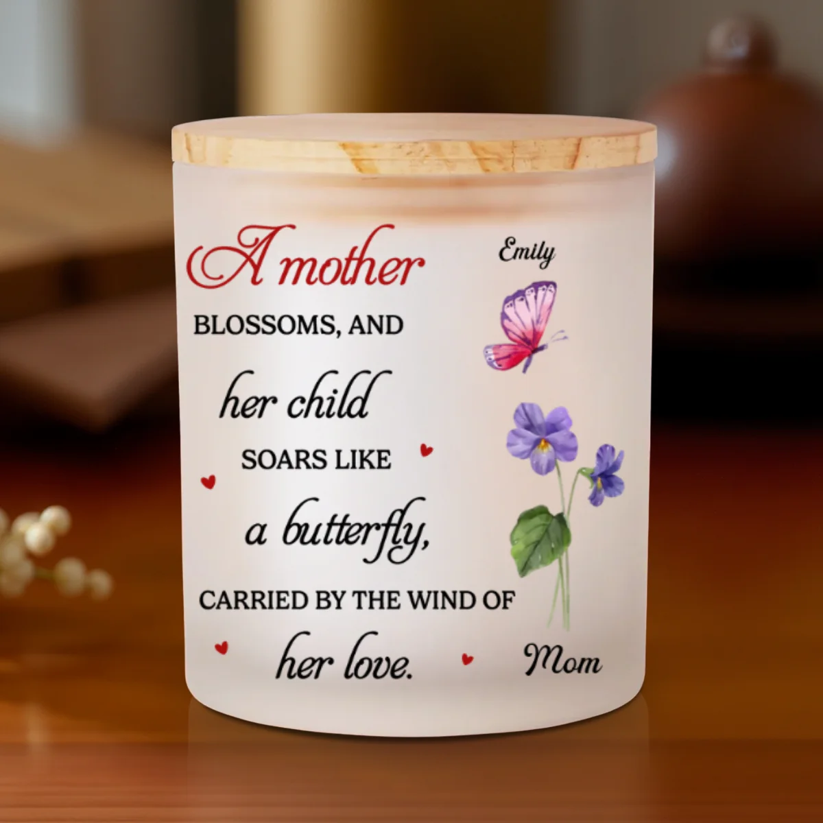 A Mother Blossoms - Personalized Custom Glass Jar With LED Candle - Image 7