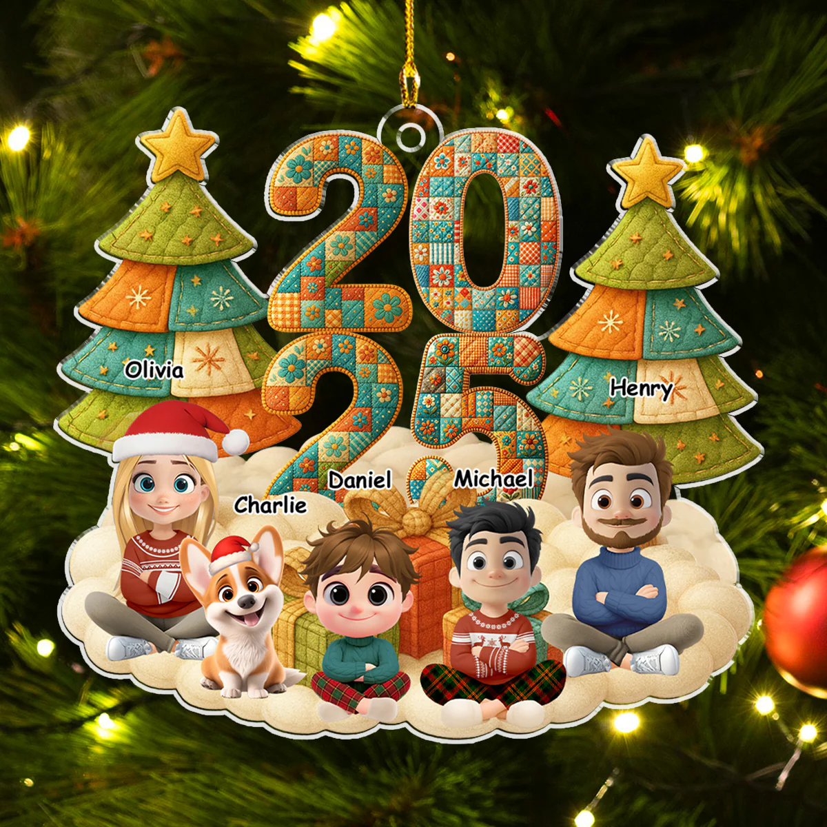 A Patchwork Family - Personalized Custom Acrylic Ornament  - Image 2