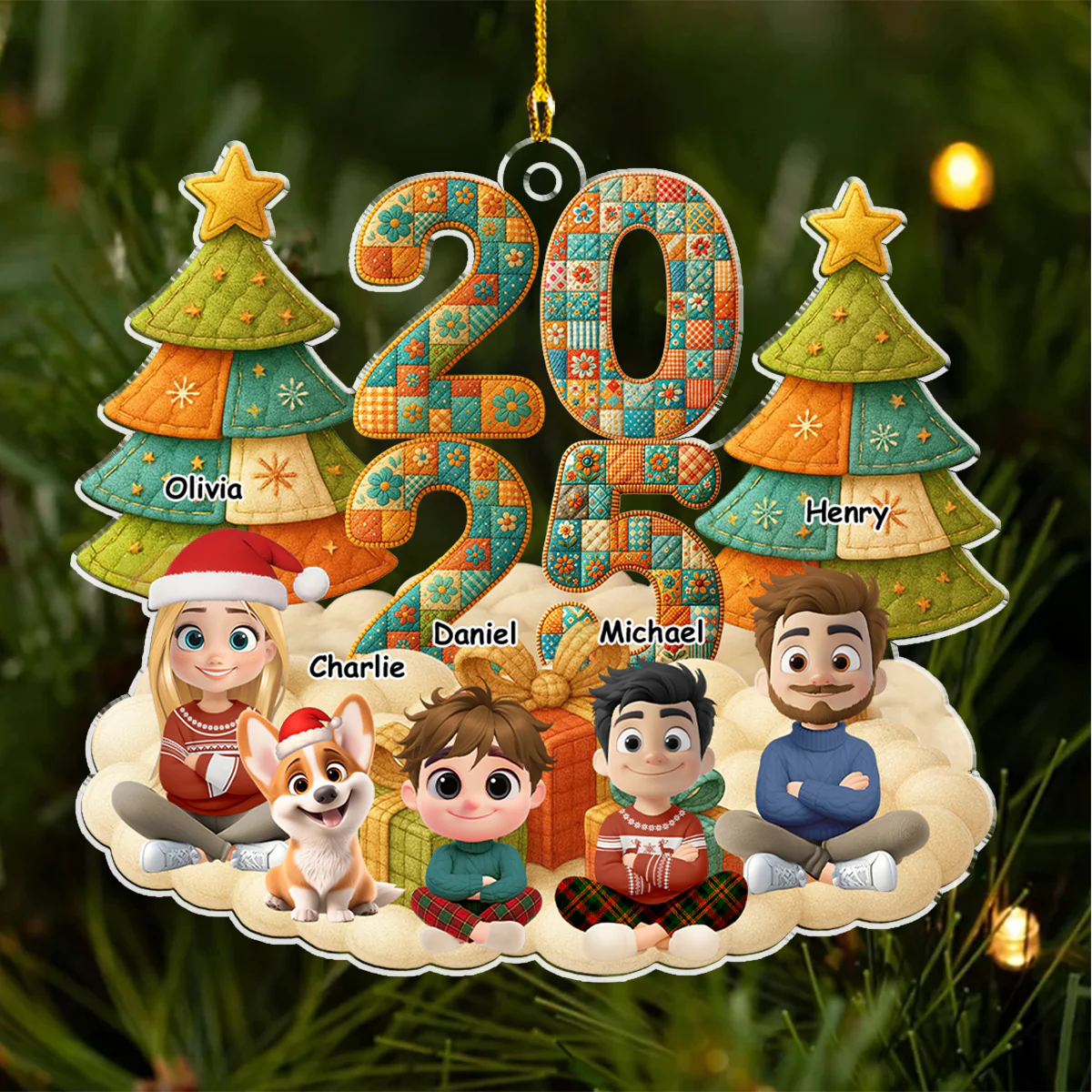 A Patchwork Family - Personalized Custom Acrylic Ornament  - Image 3