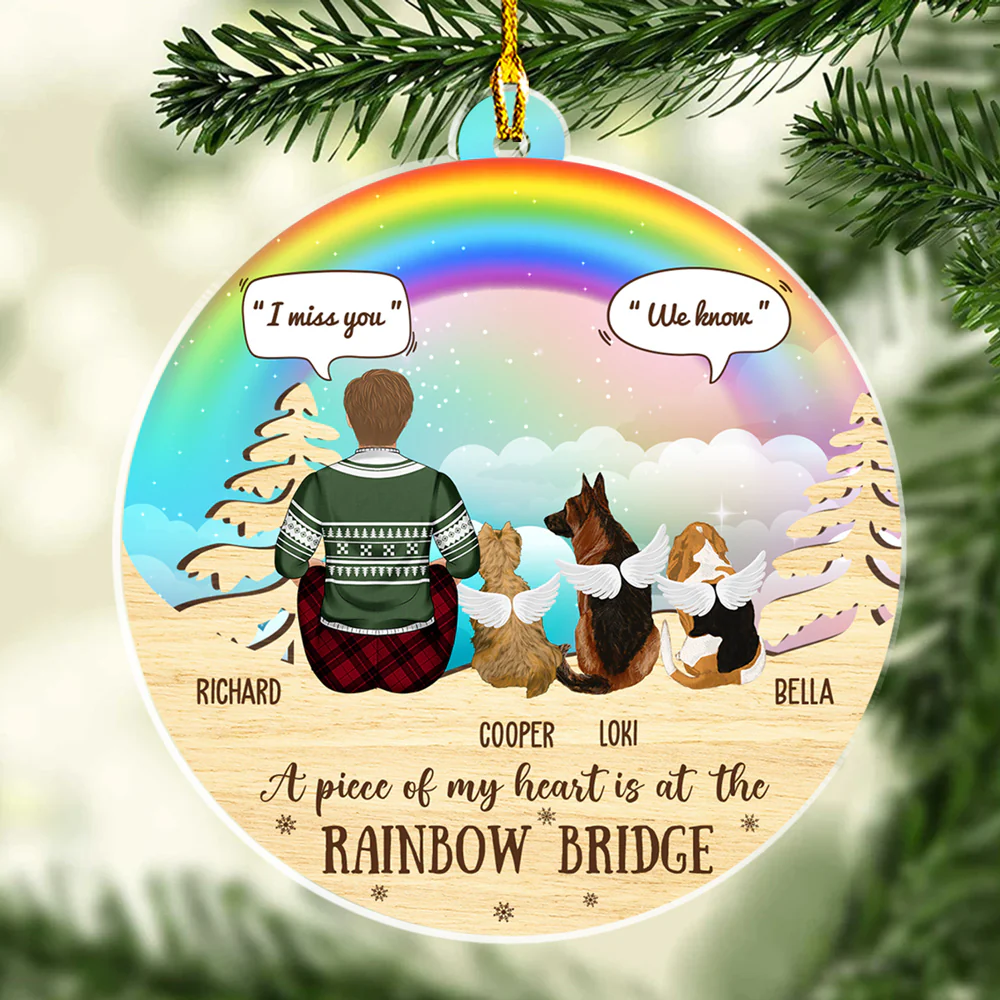 A Piece Of My Heart Is At The Rainbow Bridge - Personalized Custom Acrylic Ornament - Image 2
