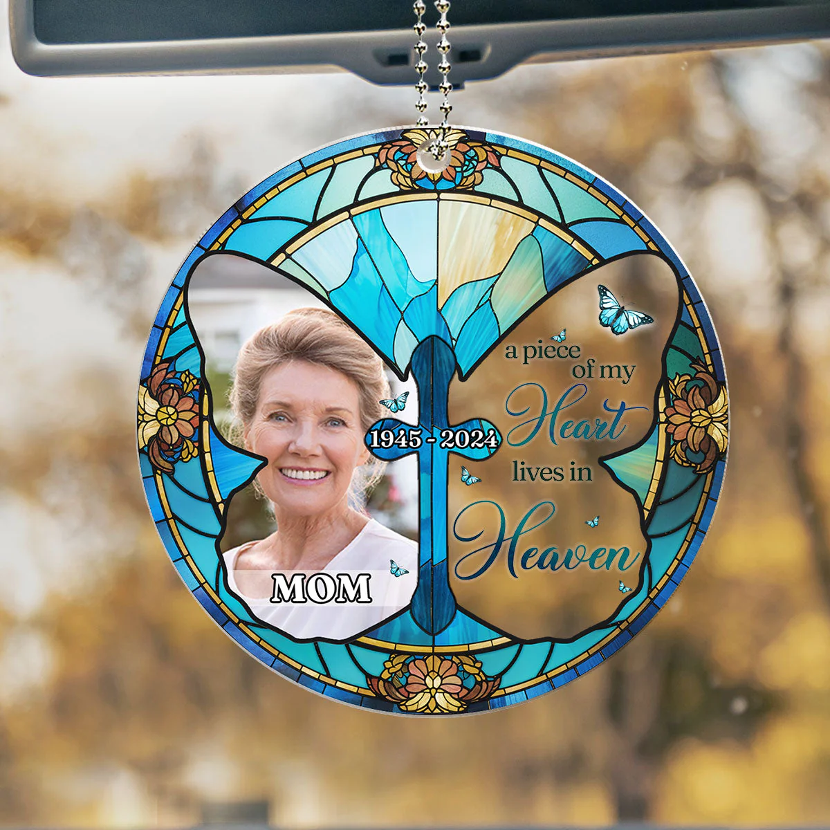 A Piece Of My Heart Lives In Heaven - Personalized Custom Car Ornament - Image 2