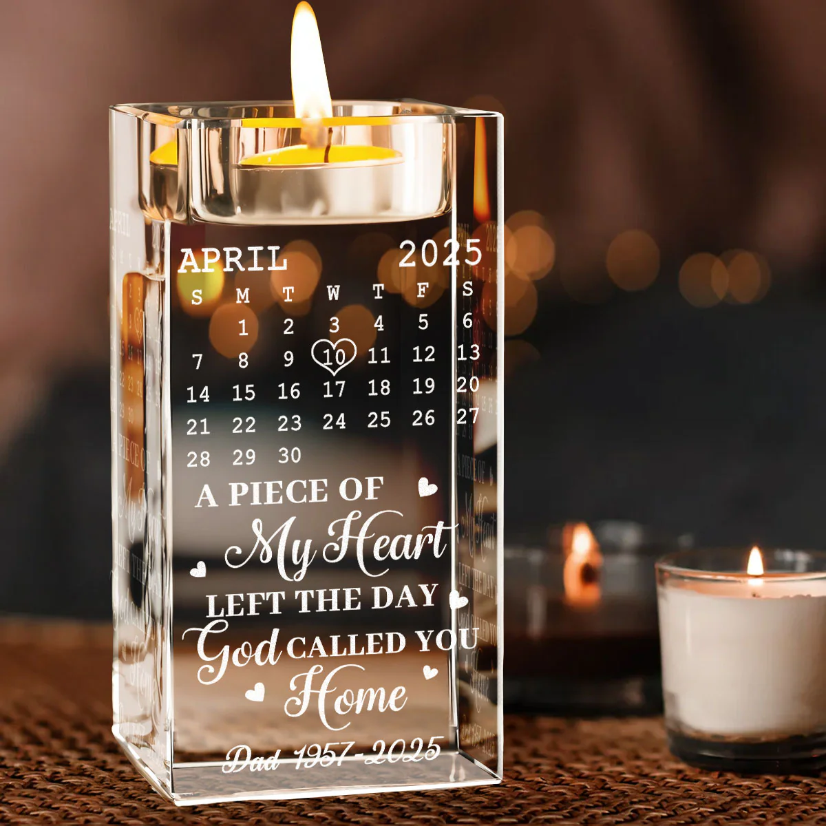 A Piece Of My Heart - Personalized Custom Engraved Crystal Candle Holder - Image 3