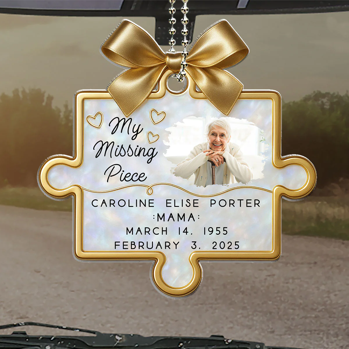 A Piece Of Our Hearts Lives With You - Personalized Custom Car Ornament - Image 4