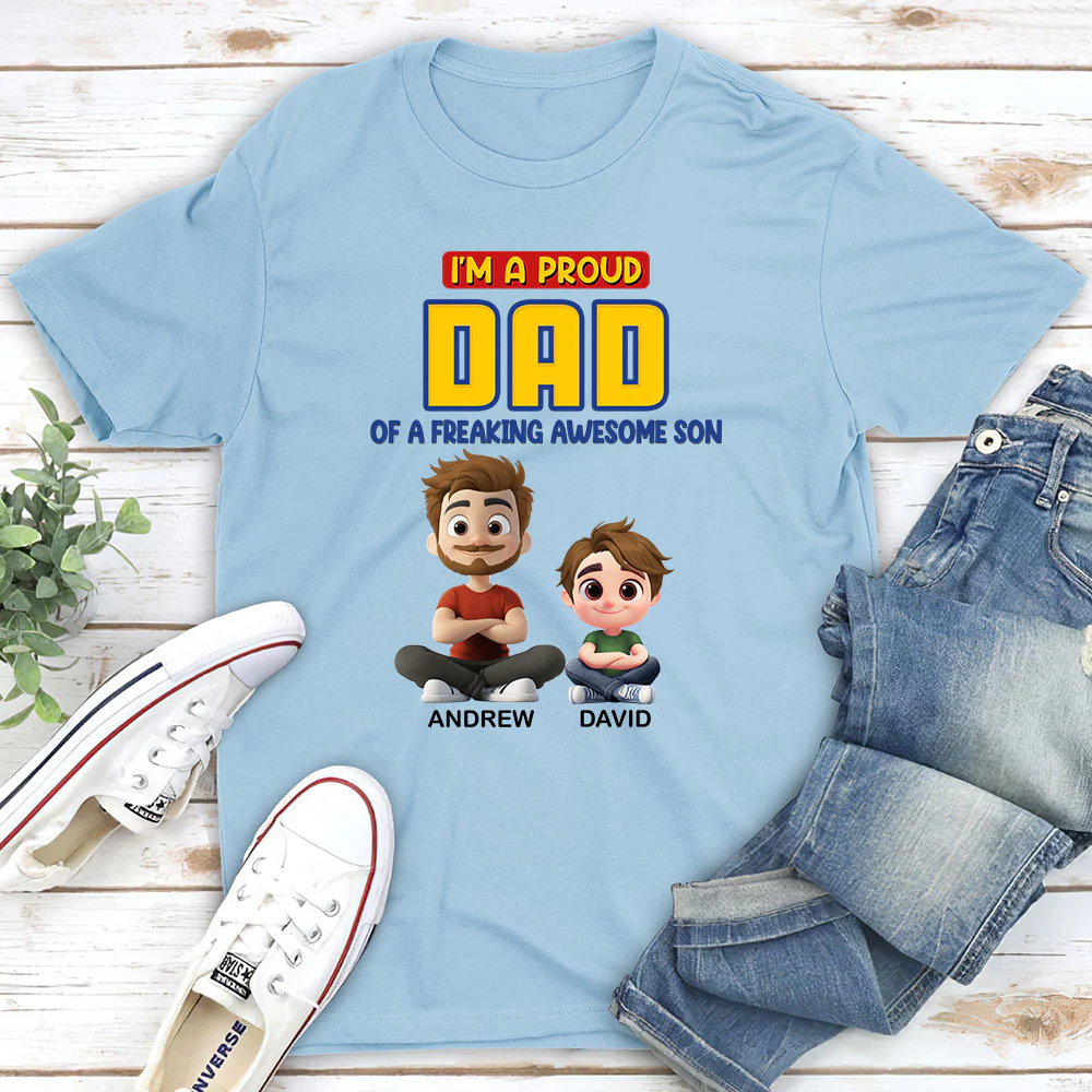 A Proud Dad of A Freaking Awesome Child - Personalized Custom Shirt - Image 4